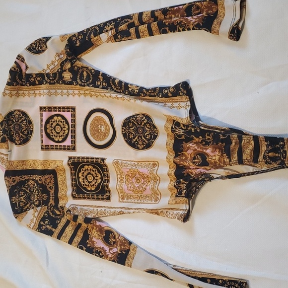 TIMING Small mock neck black pink cream and gold bodysuit - Picture 3 of 8